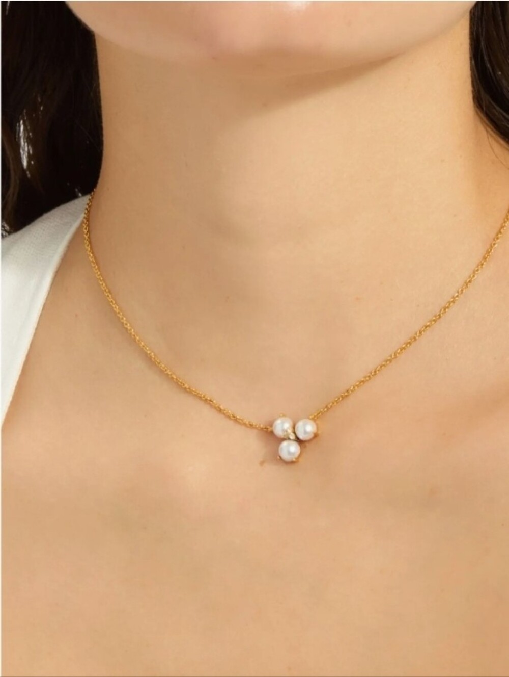 Adornia Gold Pearl Trio Necklace — Delicate Women’s Pendant, 14k Gold-Plated